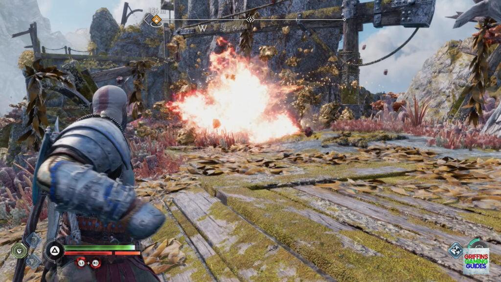 God Of War Ragnarök Odin's Raven 24 Throw Bomb at Debris
