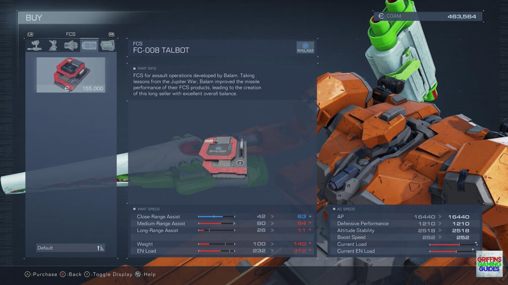 Armored Core VI Fires Of Rubicon FCS Parts Guide FC-008 Talbot FCS