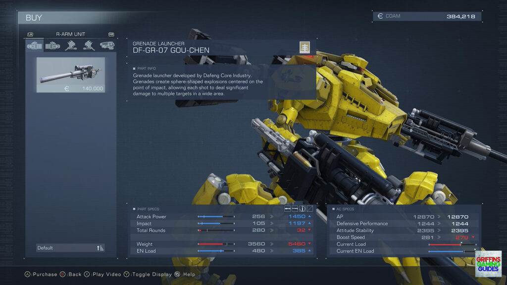 Armored Core VI Fires Of Rubicon R-Arm Unit Parts Guide DF-GR-07 Gou-Chen Grenade Launcher Weapon
