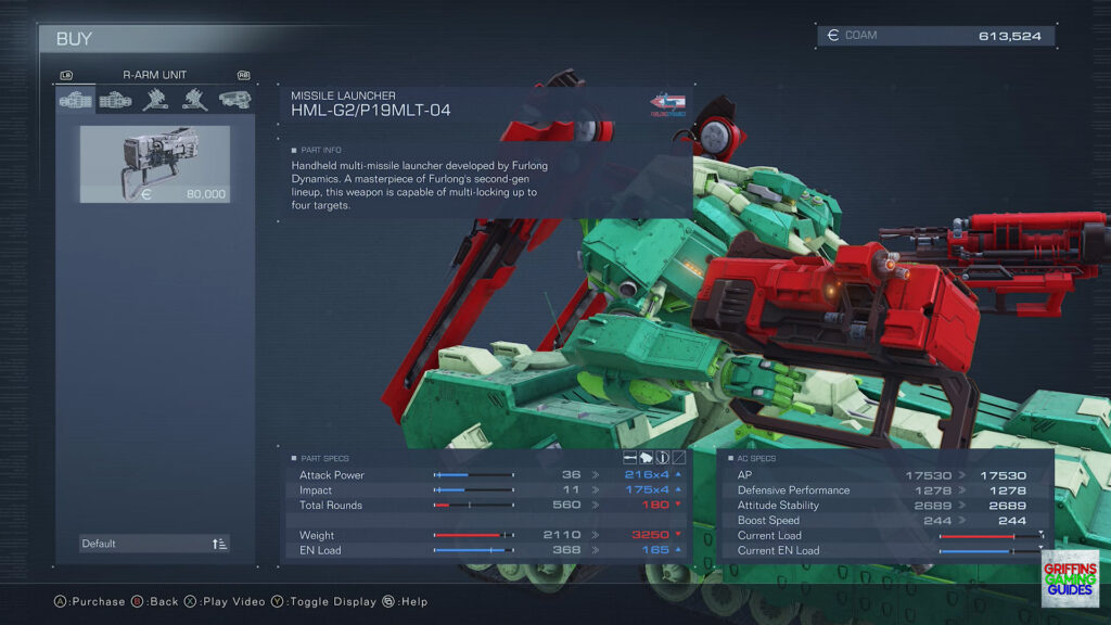 Armored Core VI Fires Of Rubicon Right Arm Parts Guide HML-G2P19MLT-04 Missile Launcher
