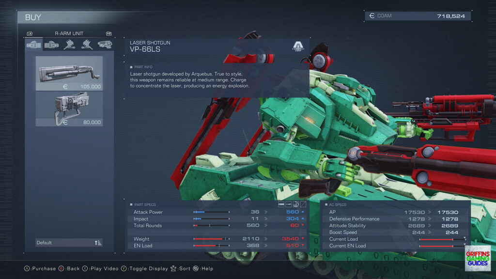 Armored Core VI Fires Of Rubicon Right Arm Parts Guide VP-66LS Laser Shotgun