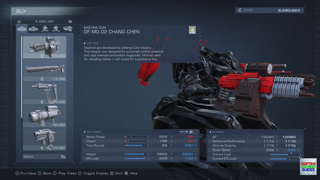 Armored Core VI Fires Of Rubicon Right Arm Unit Parts Guide DF-MG-02 Chang-Chen Machine Gun