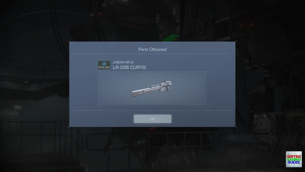 Armored Core VI Fires Of Rubicon Right Arm Unit Parts Guide LR-036 Curtis Linear Rifle