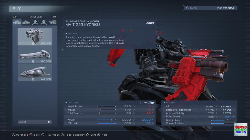 Armored Core VI Fires Of Rubicon Right Arm Unit Parts Guide MA-T-223 Kyoriku Jamming Bomb Launcher