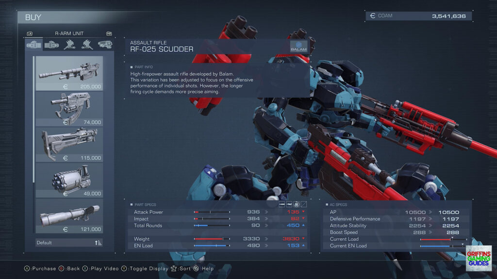 Armored Core VI Fires Of Rubicon Right Arm Unit Parts Guide RF-025 Scudder Assault Rifle