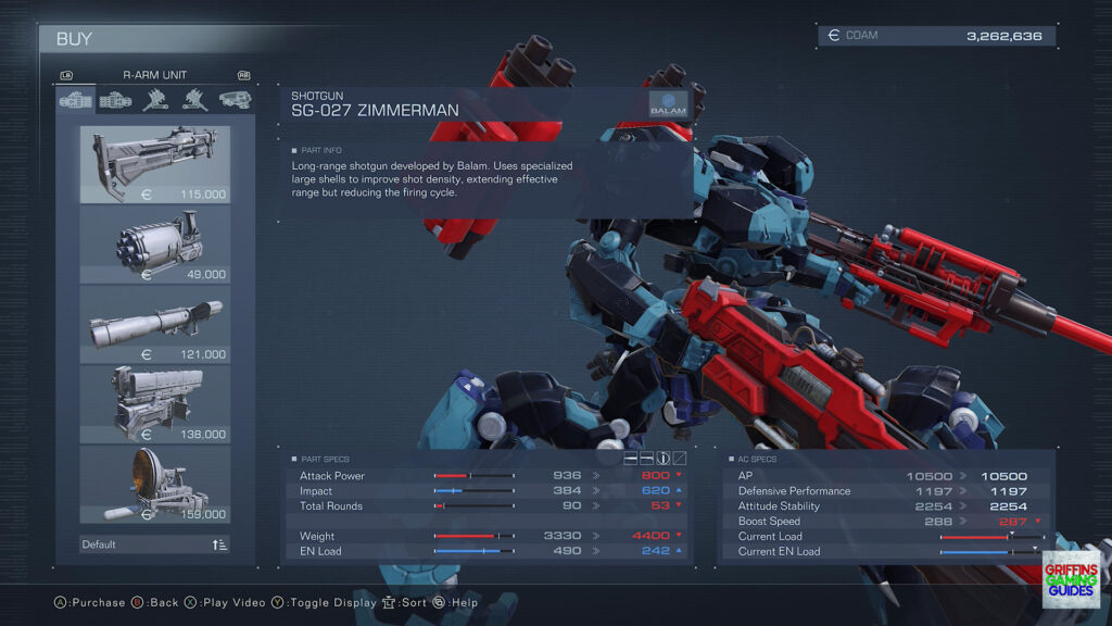 Armored Core VI Fires Of Rubicon Right Arm Unit Parts Guide SG-027 Zimmerman Shotgun