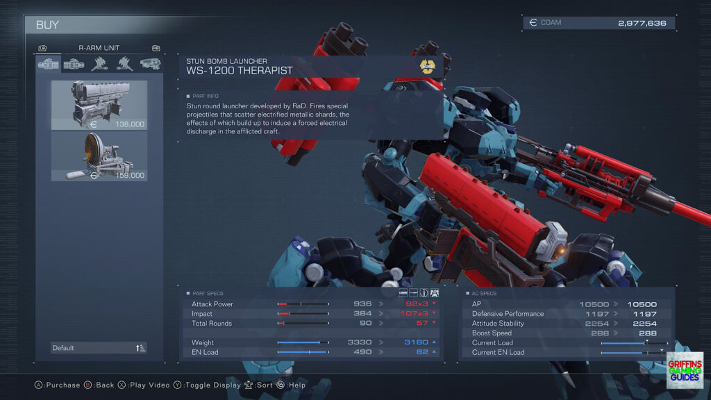 Armored Core VI Fires Of Rubicon Right Arm Unit Parts Guide WS-1200 Therapist Stun Bomb Launcher