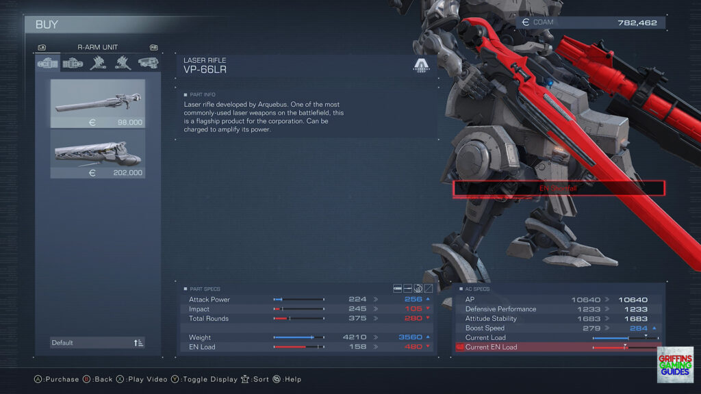 Armored Core VI Fires of Rubicon Right Arm Unit Parts VP-66LR Laser Rifle Weapon
