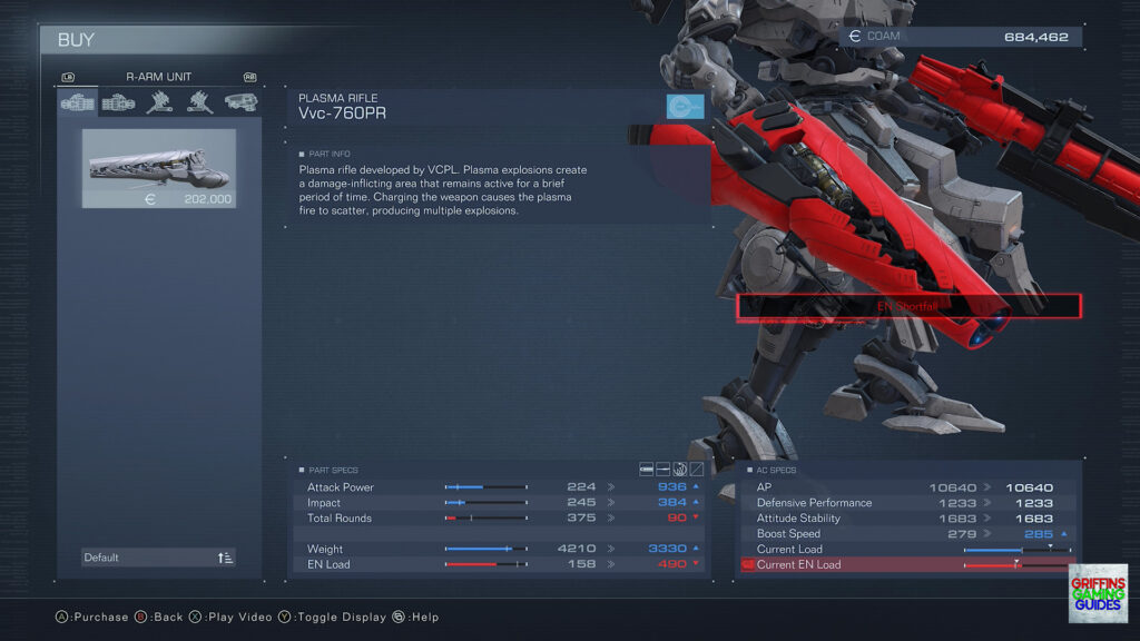 Armored Core VI Fires of Rubicon Right Arm Unit Parts Vvc-760PR Plasma Rifle Weapon